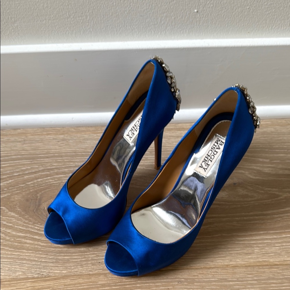 Badgley Mischka Blue Satin Crystal back Pump